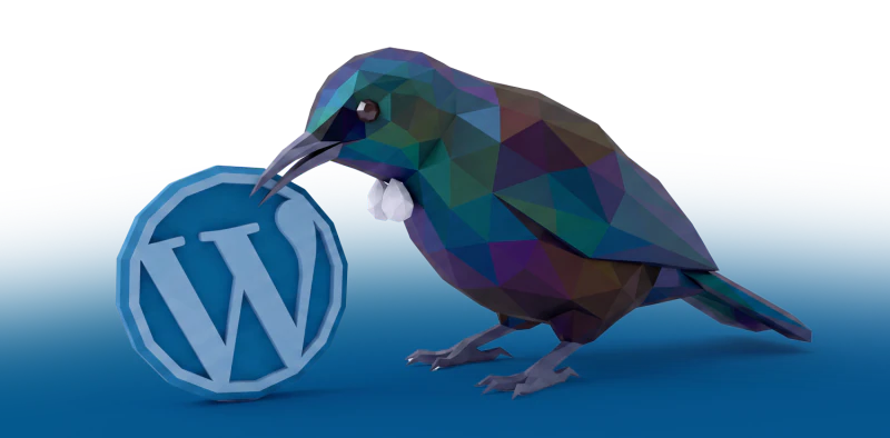 Low-poly tui alongside the WordPress logo